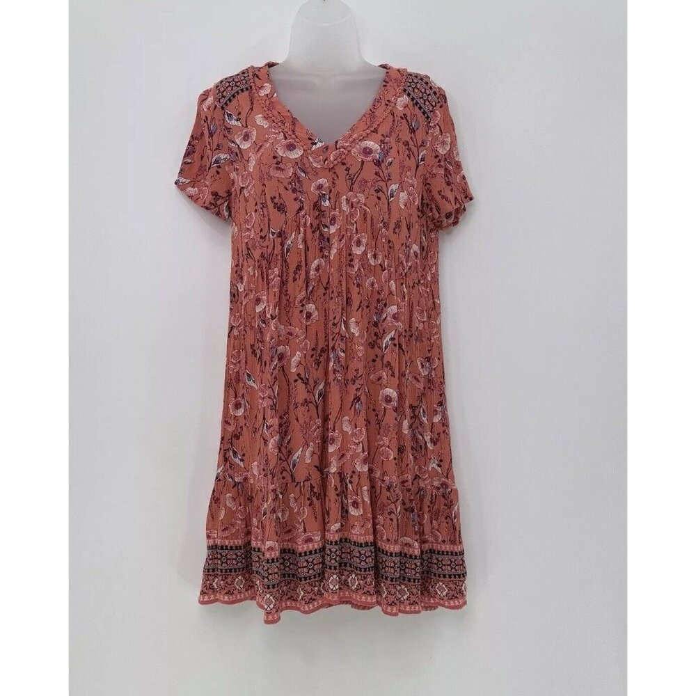 Knox‎ Rose Babydoll Gauzy Coral Orange Dress Sz XS Floral Boho Cottagecore